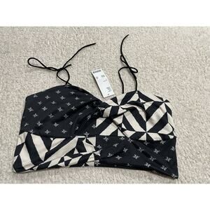 New Urban Outfitters Womens Size L Spaghetti Straps Cut Out Crop Top Black White